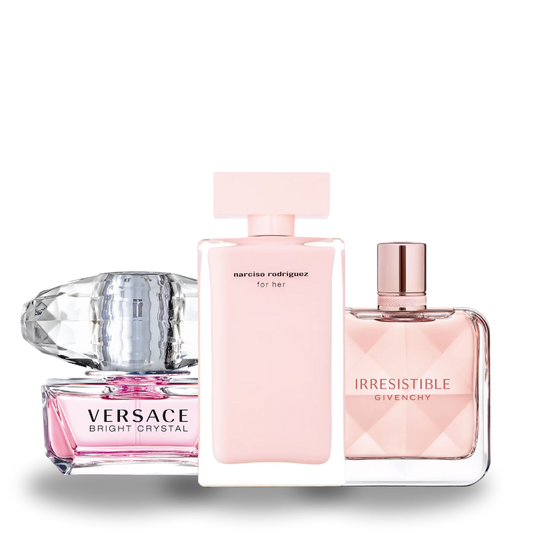 Zestaw 3 perfum: Versace Crystal Bright, Narciso Rodrigues For Her e Givenchy Irresistible 100ml