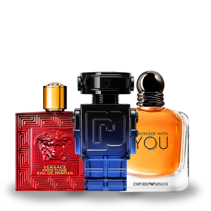 Zestaw 3 perfum: Versace Eros Flame, Rabanne Phantom Intense e Giorgio Armani Stranger With You 100ml