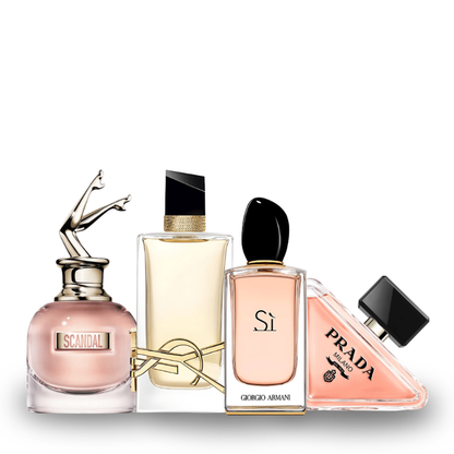 Zestaw 4 perfum: Jean Paul Gaultier SCANDAL, Yve Saint Laurent LIBRE. Giorgio Armani SÌ e Prada PARADOXE 100ml